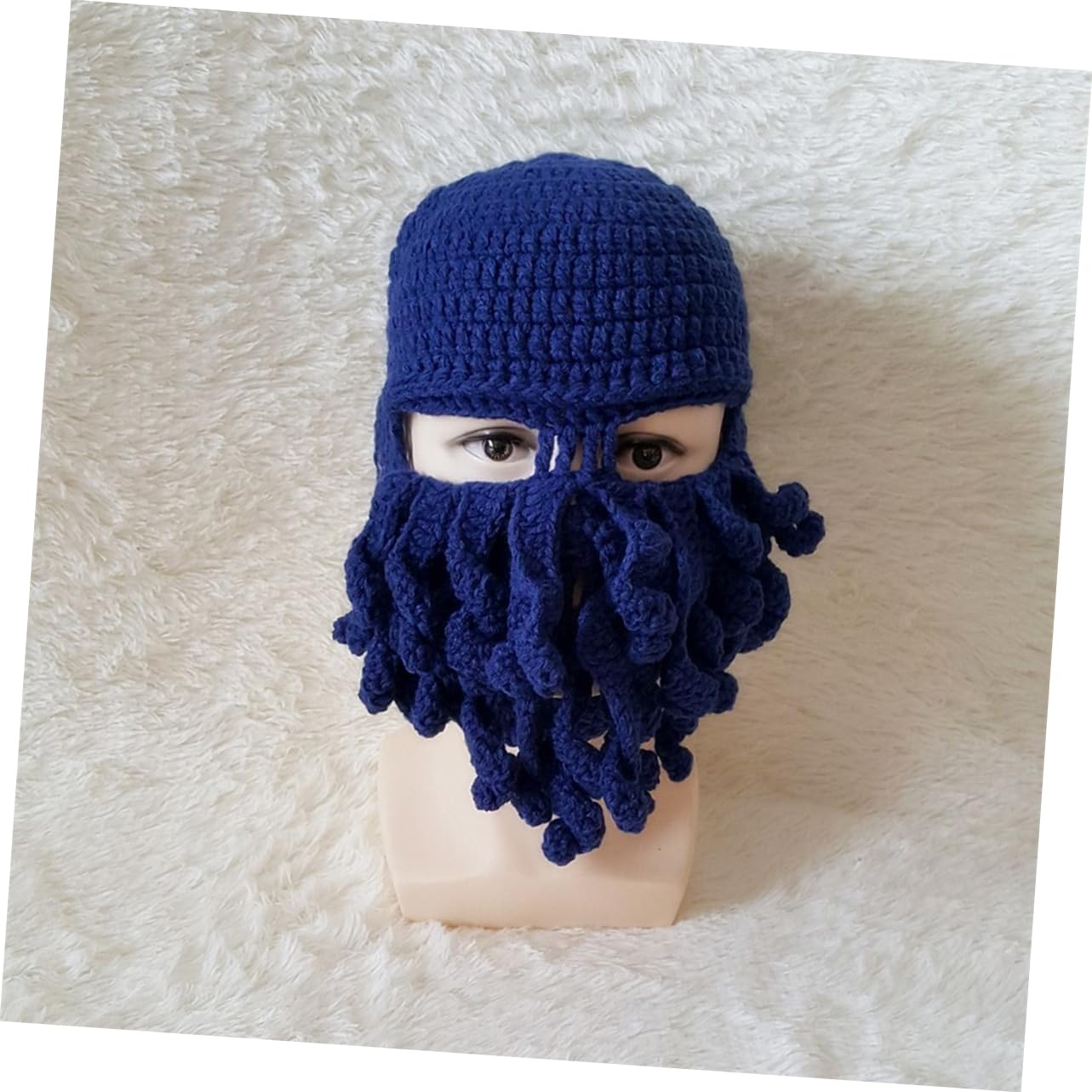 LIFKOME Knitting Hat Crochet Wool Cap Handmade Hats Octopus Hat Mask Beanies Blue