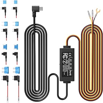 Dash Cam Hardwire Kit USB C, Acc Hardwire Kit for Dash Camera, 24H Parking Monitoring, 3 Voltage Protection Levels, Fuse Adapters, for Dash Cam Front and Rear, Car Camera Dashcams for Cars