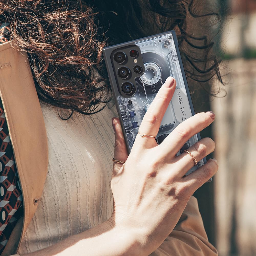Cassette Tape Clear Future Personalized Black Rubber Phone Case Compatible With Samsung Galaxy S25 S25FE S25+ S25 Ultra S24 S24+ S24 Ultra S24FE, S23 FE S23+ Ultra S22 S22+