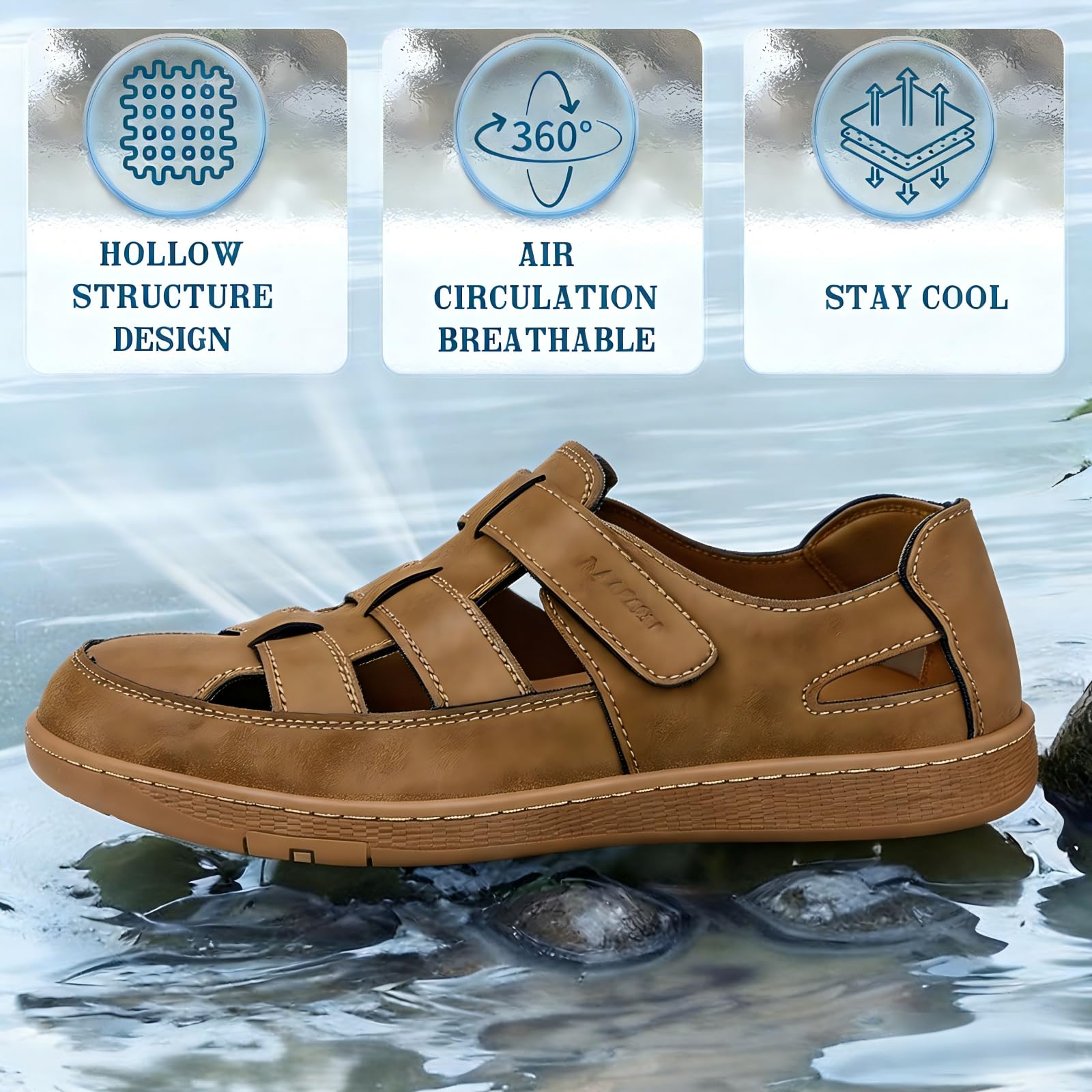 Sandales d'été en cuir pour homme bout large sport activités de plein air chaussures Légères randonnée la plage et le trekking Sandales