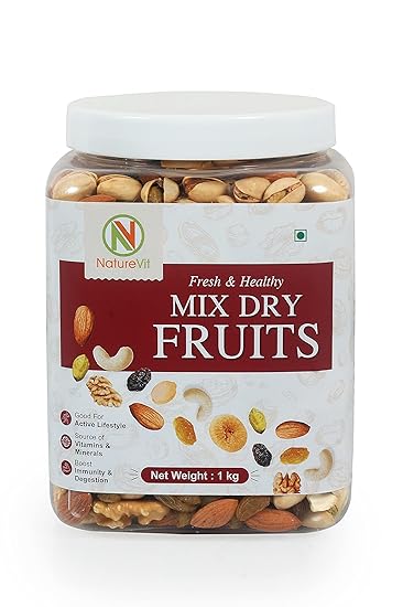 NatureVit Mix Dry Fruits and Nuts, 1 Kg [Almonds, Cashews, Raisins, Dry Figs, Roasted Pistachios, Apricots, Walnut Kernels] | Fresh & Healthy Dry Fruits