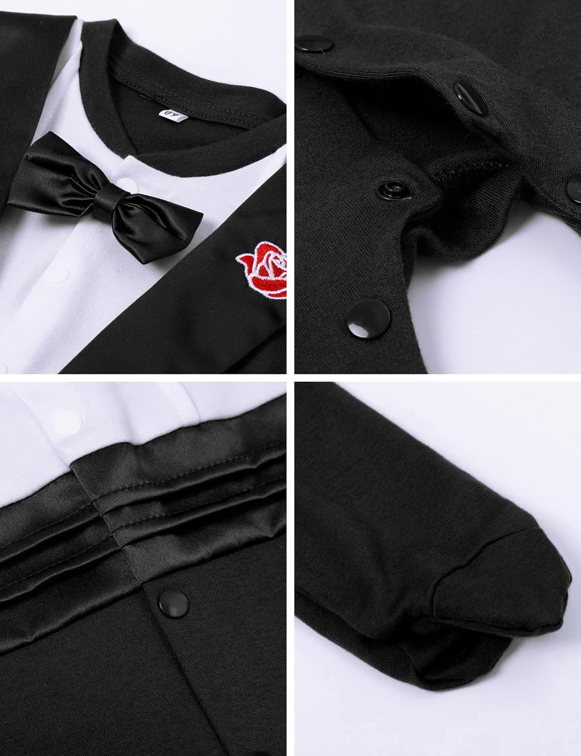 A&J DESIGN Baby Boy Tuxedo Gentleman Footie One-piece Romper with Bow Tie - Image 6