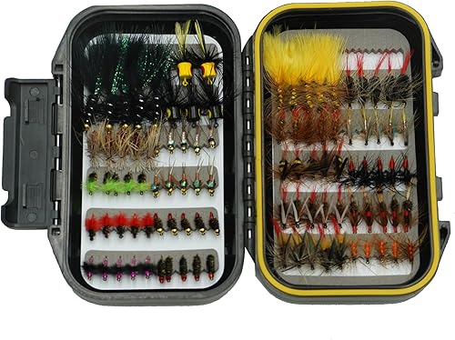 Fly Fishing Flies Assortment Kit with Fly Box, 100PCS Dry/Wet Tenkara Flies, Streamers, Nymph, Popper for Trout Salmon Bass Steelhead Fly Fishing Kit