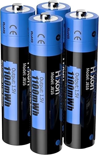 Hixon Baterías AAA recargables, baterías de litio recargables AAA de 1100 mWh, batería de iones de litio AAA constante de 1.5 V, 1600 ciclos, 4
