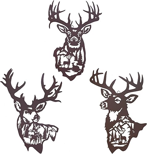 BVLFOOK Decoración de pared de ciervo de metal grande de 16 pulgadas, decoración rústica de cabaña, decoración de caza para el hogar, baño,