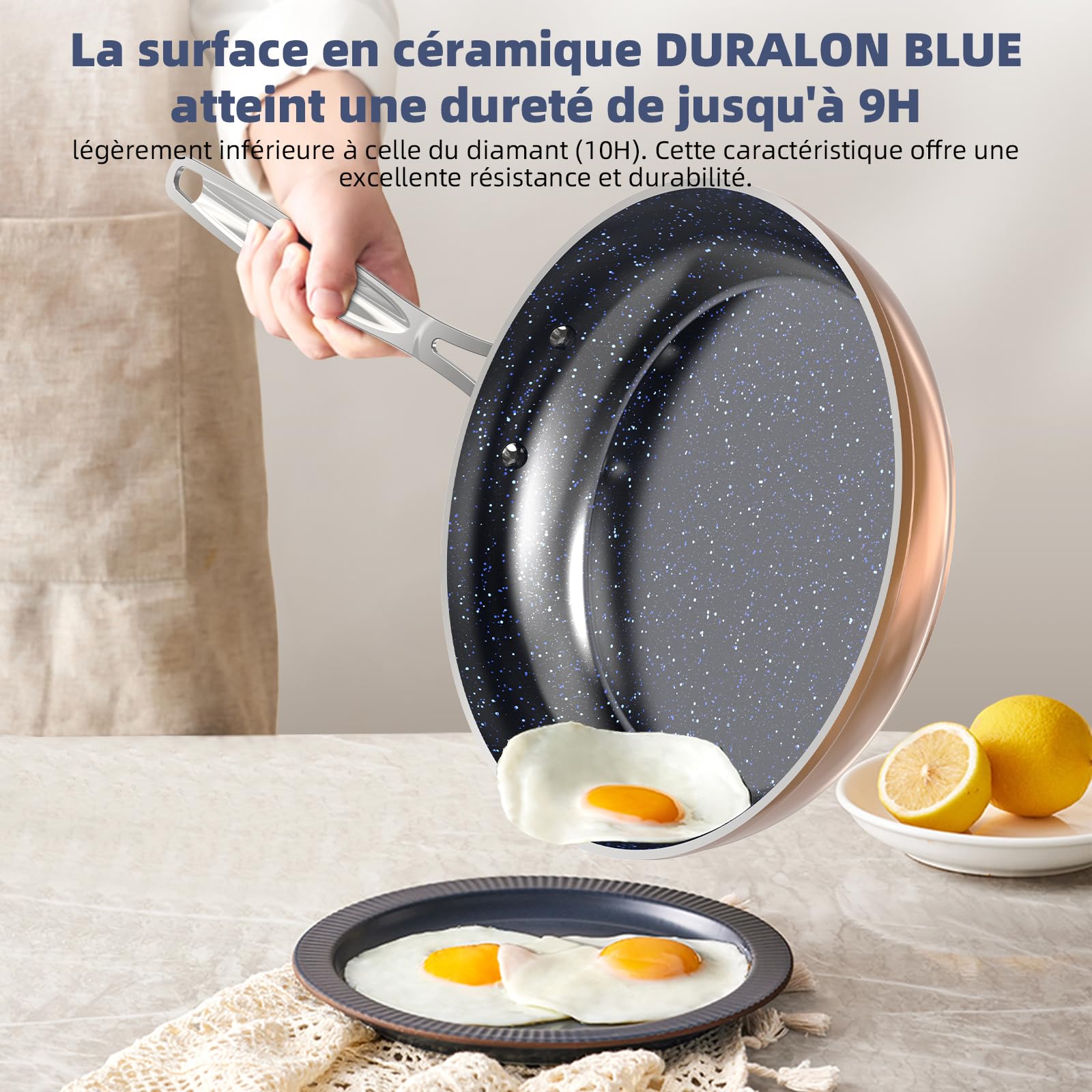 Nuwave Batterie de Cuisine 12 Pièces, Céramique Duralon, Cuivre, Sans PFAS | Revêtement céramique Generation 10; dureté 9H anti-rayures & taches; four jusqu'à 260 °C; tous feux compatibles