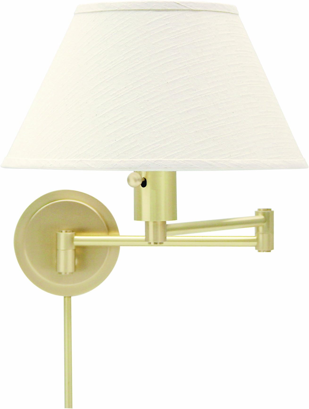 House Of Troy WS14-51 Home/Office Collection Swing-Arm Wall Lamp, Satin Brass with Off-White Linen Hardback Shade