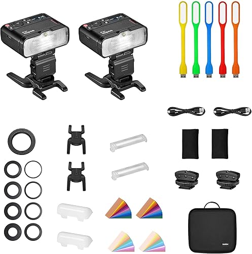 Godox MF12 MF12-K2 Macro Flash 2 piezas Speedlite Kit, TTL 2.4G Control inalámbrico Batería de litio incorporada, luz de flash TTL fuera de cámara