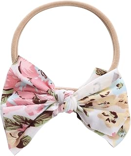 Faixa de cabelo elástica para bebês meninas com estampa floral e laço para bebês canetas de giz de cabelo colorido (rosa, tamanho único)