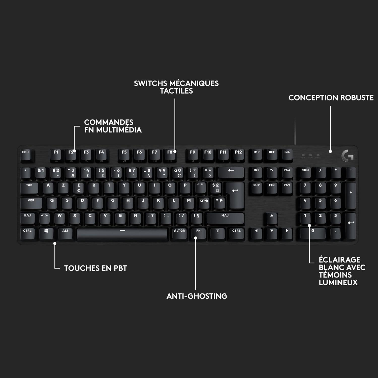 Logitech G 413 SE Teclado mecánico de Juego Completo – Teclado retroiluminado con interruptores mecánicos táctiles, antighosting, para Windows y MacOS, diseño AZERTY Belga, Color Negro 8
