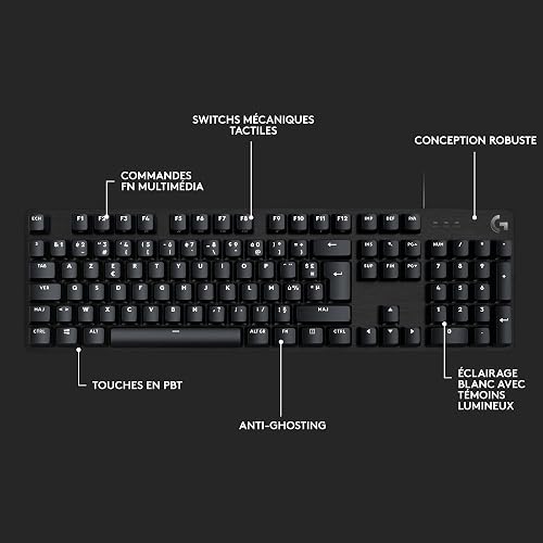 Logitech G413 SE Full-Size Mechanical Gaming Keyboard - Backlit Keyboard with Tactile Mechanical Switches, AZERTY French Layout - Black - 8