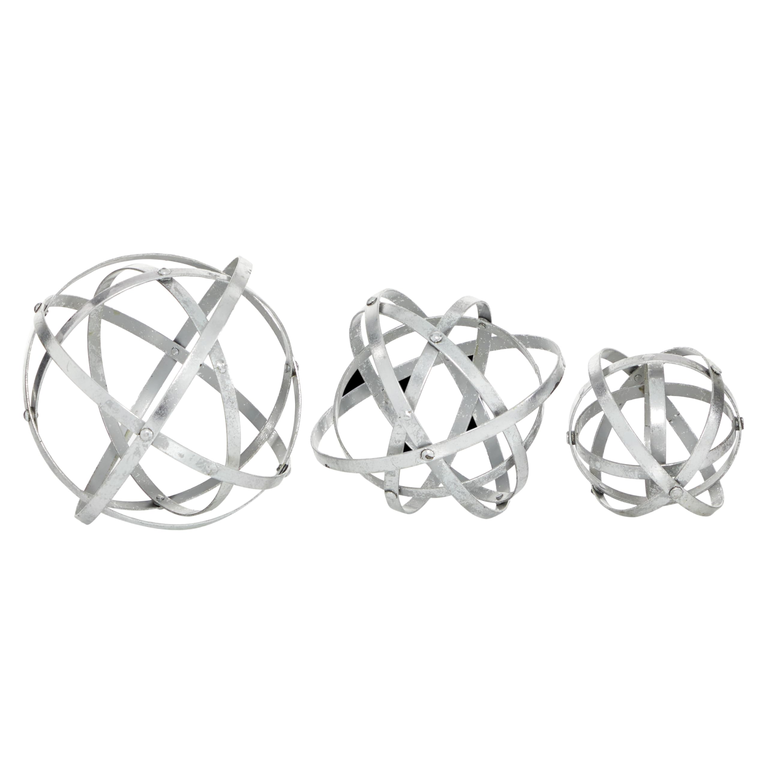 Deco 79 Metal Geometric Decorative Sculpture Home Decor Statues, Set of 3 Accent Figurines 6", 8", 10"W, Silver