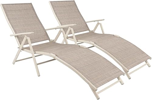 Flamaker Juego de 2 sillas reclinables para patio, tumbonas ajustables y plegables para exteriores, para playa, piscina y patio (beige)