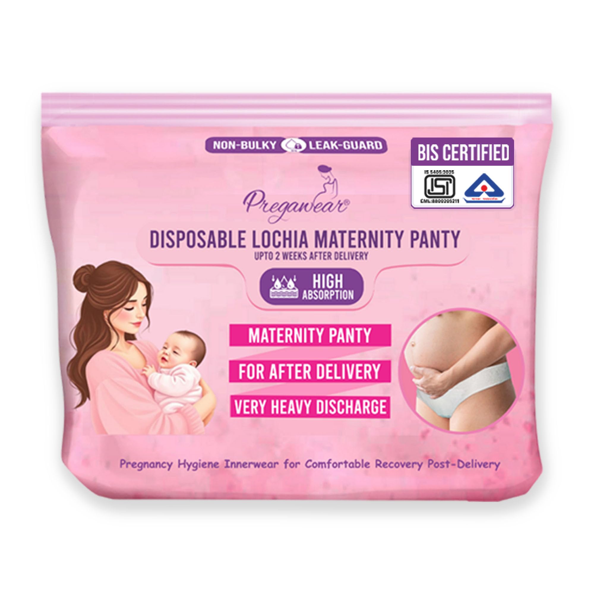 Pregawear Lochia Maternity Panty |Post Delivery|Extra Heavy Flow |High Absorption Capacity |Leak Proof |Overnight Protection | Postpartum Underwear |Anti Rash |Prevents UTI