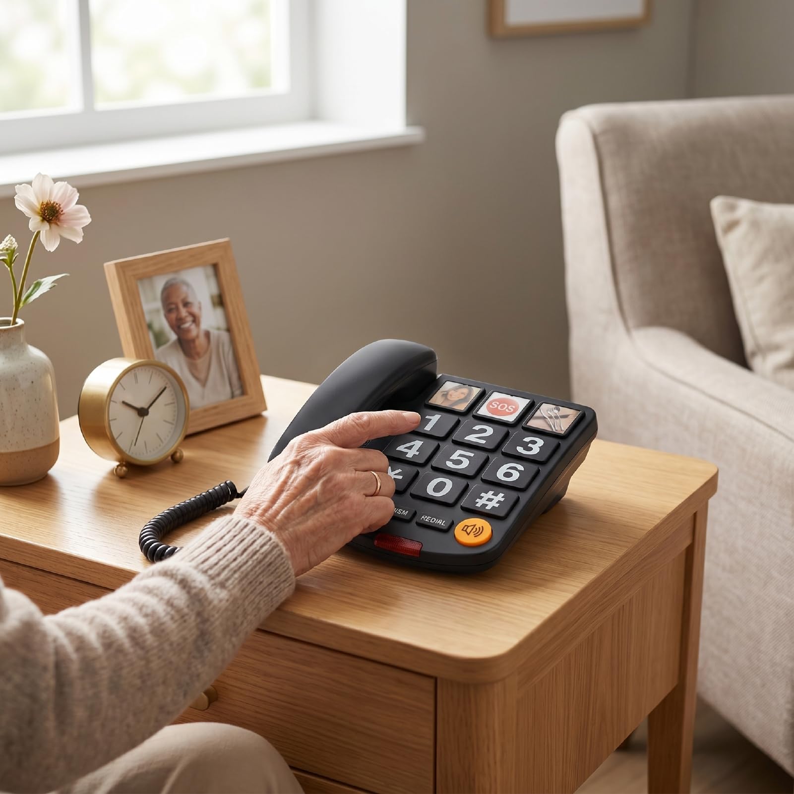 Jiawu Telefono Fisso Extra Rumoroso da 110 DB con Pulsanti Grandi per Anziani e Non Udenti per Uso Domestico (BLACK)