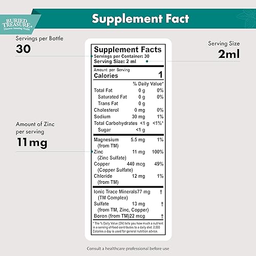 Miniatura 2 de Buried Treasure Zinc Complex Drops - 30 porciones, 2 onzas líquidas, suplemento de zinc iónico eficiente y biodisponible