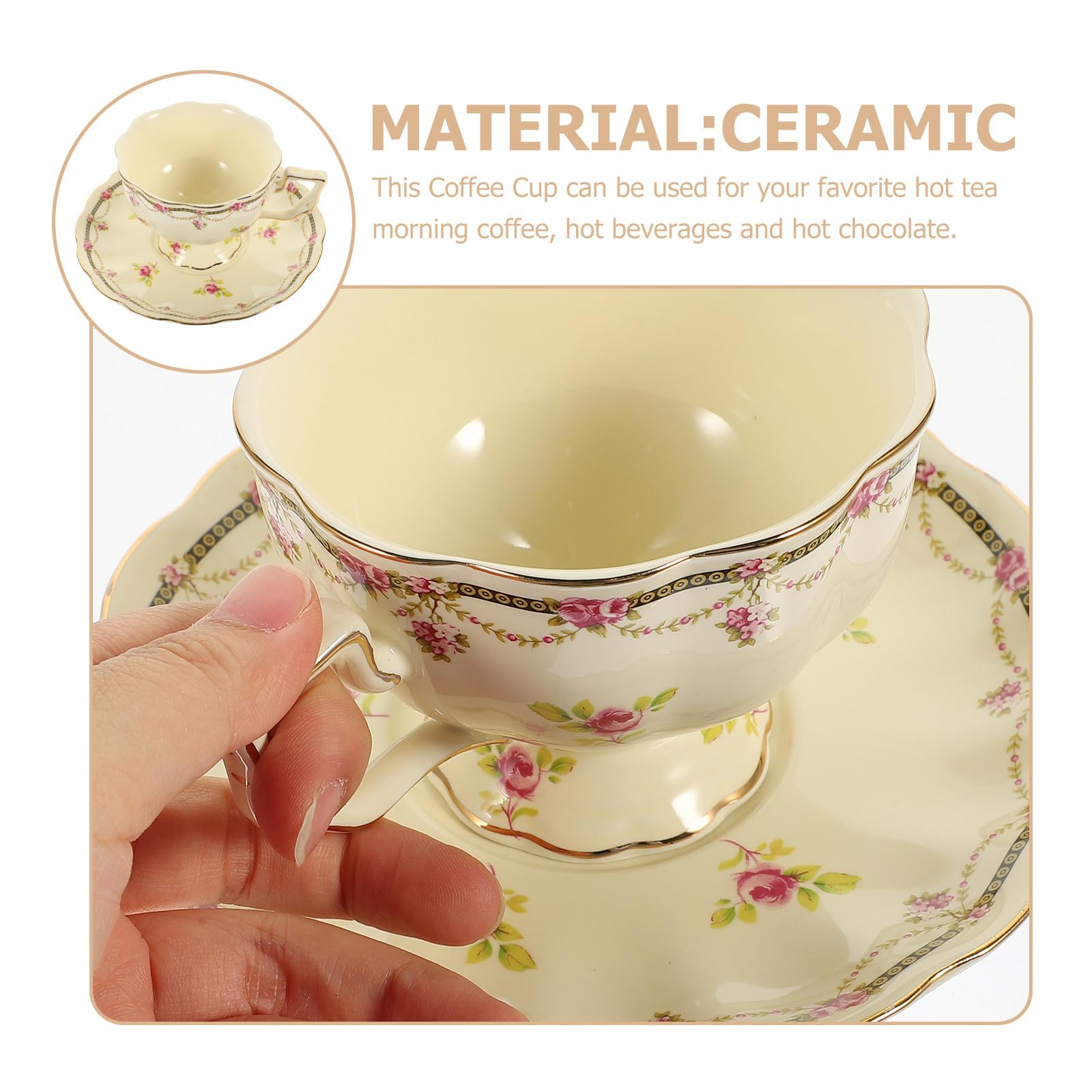 LIFKOME Set 1 Tazza e Piattino da Caffè Ampia Apertura e Lavorazione Fine in Ceramica Stile Europeo Colore Rosso per Uso Quotidiano a Casa