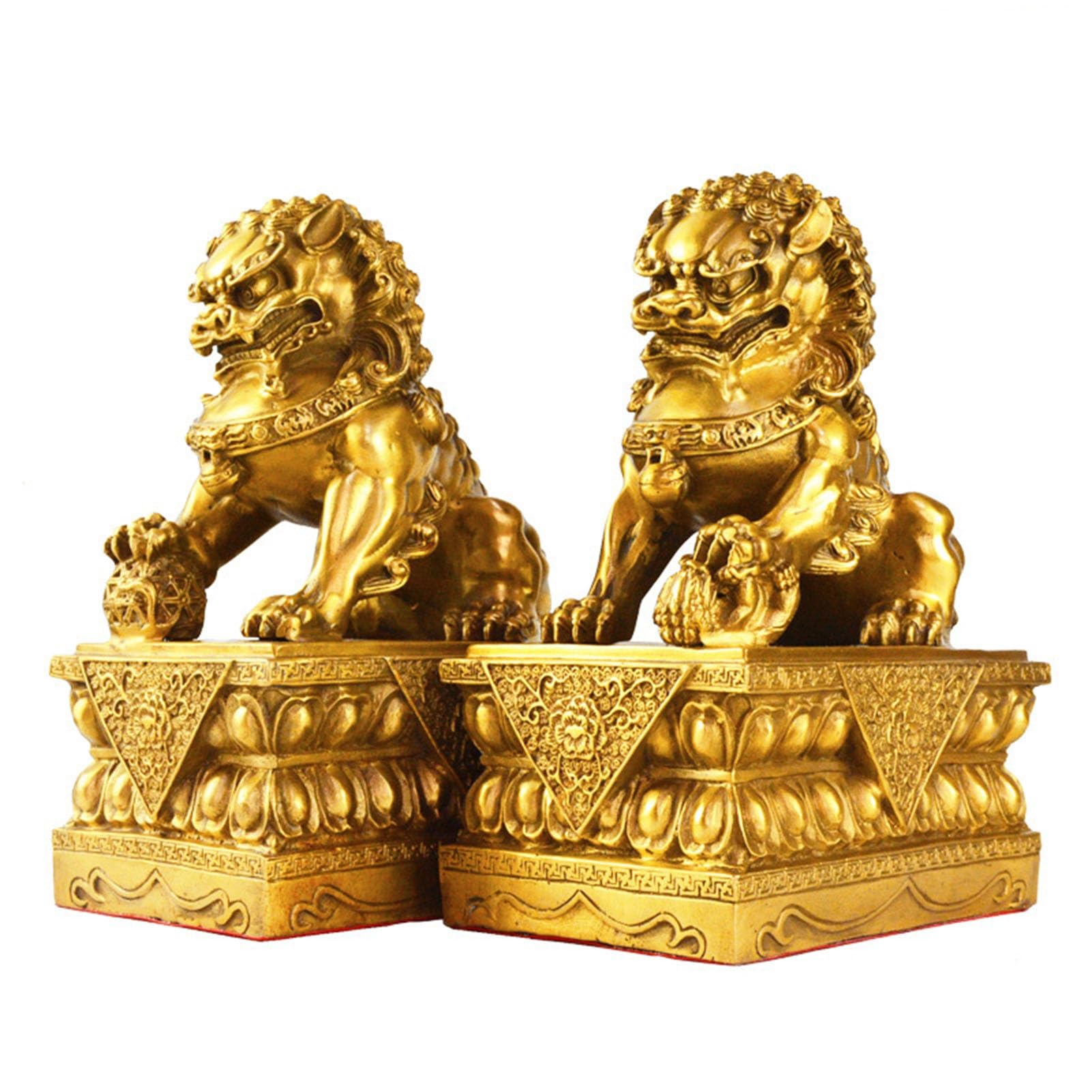 Vnook Foo Dogs Statue Fengshui Guardian Lions Chinese Traditional Auspicious Animal Ward Off Evil Statues for Wealth Luck Prosperity Protection Home Office Decor