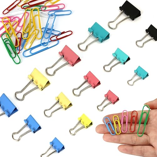Miniatura 4 de Clips para carpeta, 340 clips de papel y clips de carpeta de varios tamaños, clips de papel de colores grandes y medianos, clips de carpeta