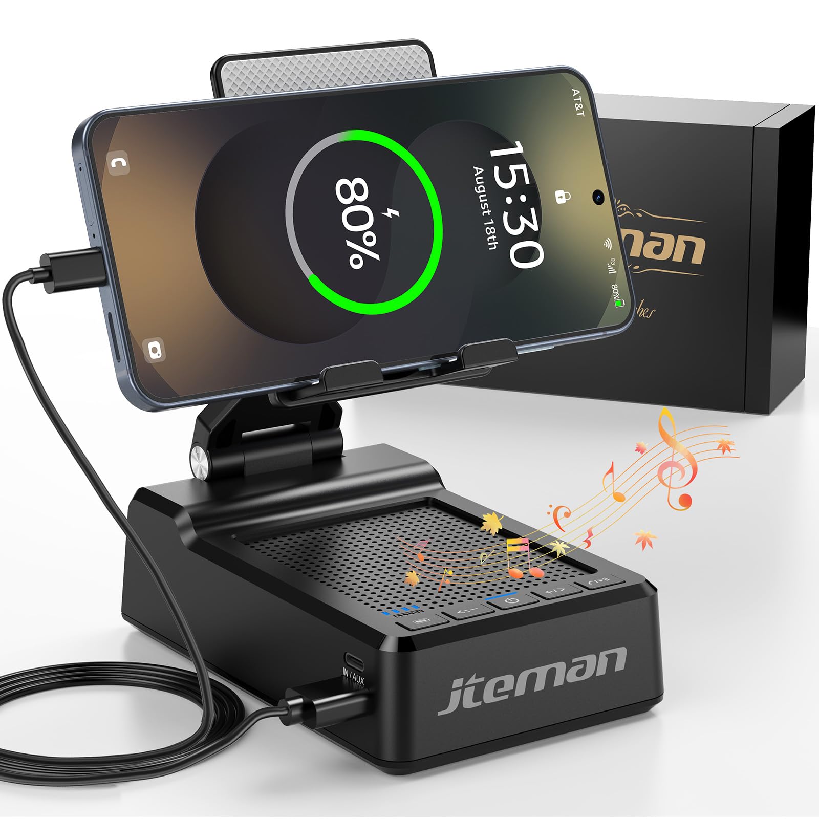 JTEMAN Gifts for Men Women,Adjustable Cell Phone Stand with Bluetooth Speaker and Charging Function,Cool Tech Gadgets Gift Idea for Dad Mom Birthday