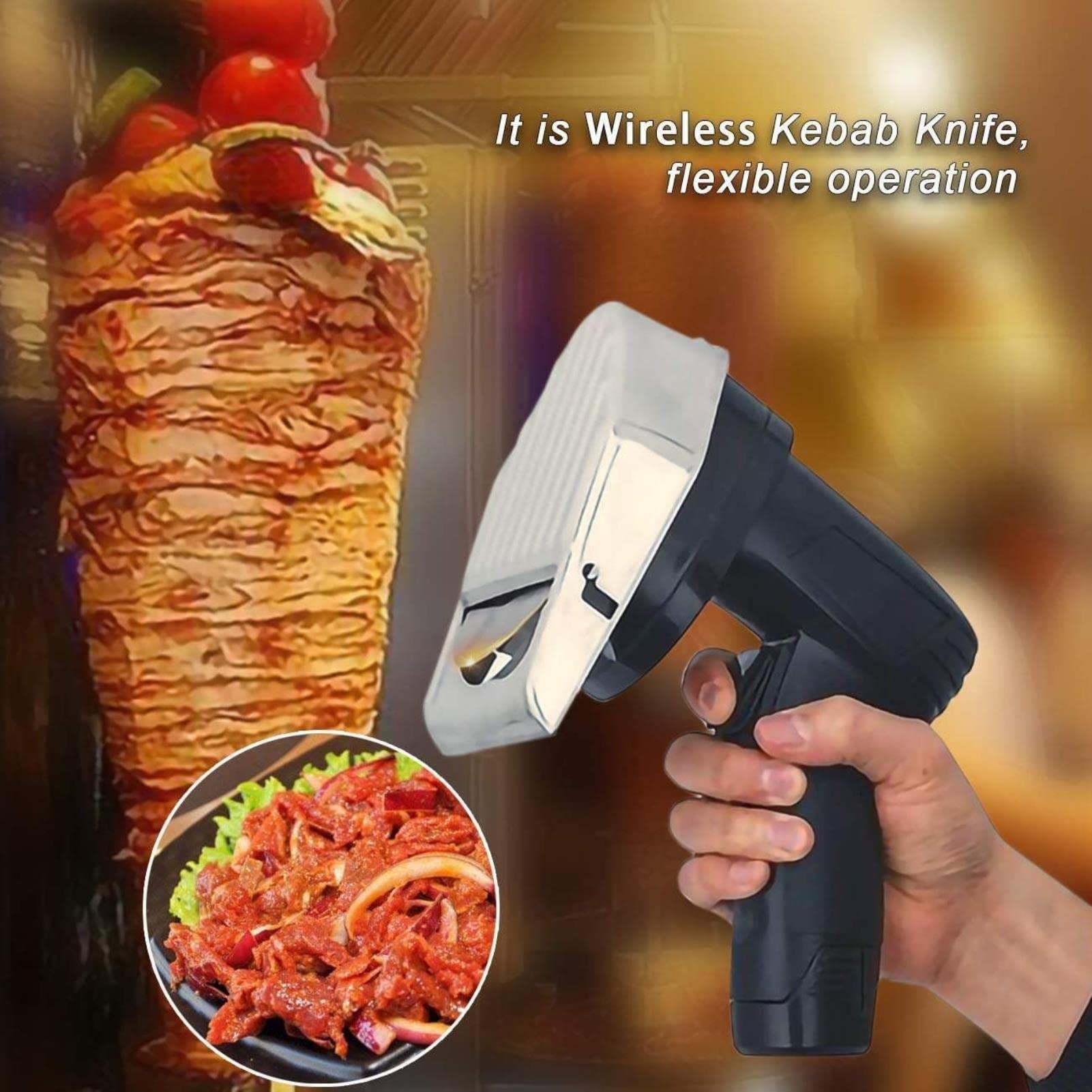 Commerical Turkish Kebab Slicer, Sliced Meat Gyros Knife, with 2 Blades for Shawarma Doner Gyros Knife,A-Cordless