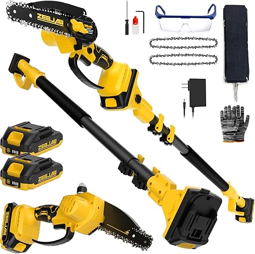 Miniatura 9 de Sierra de pértiga inalámbrica 2 en 1 y mini motosierra de 8 pulgadas, con paquete de 2 baterías de 3.0Ah y cargador, sierra de pértiga eléctrica