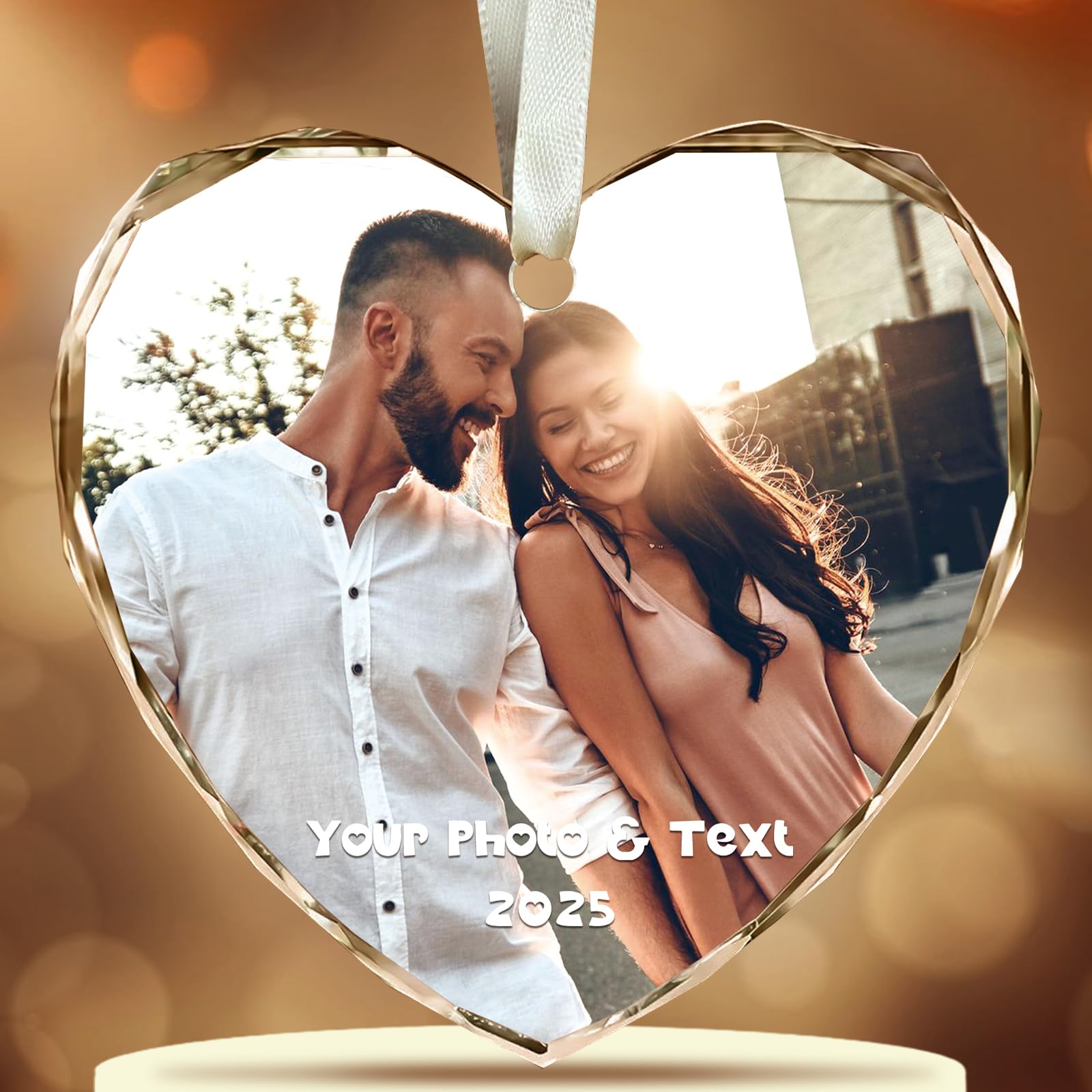 NIBESSER Personalized Wedding Gifts with Photos for Couples 2026, Mr and Mrs Ornament, Bridal Shower Just Married Gifts for Newlywed Couple Crystal Glass Ornament