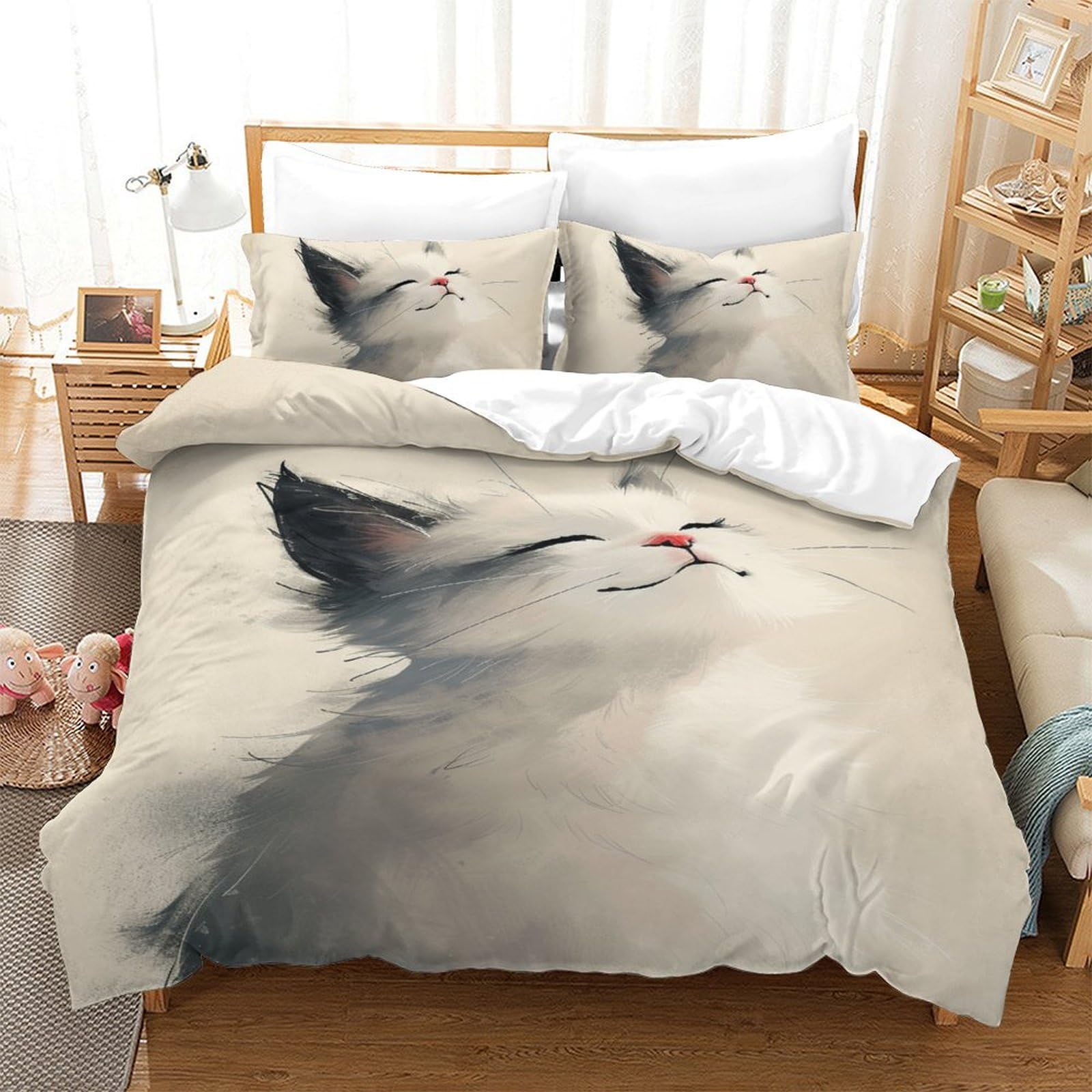 Housse de couette chat 140x200cm pour décorer une chambre d'enfant ou d'adolescent colorée