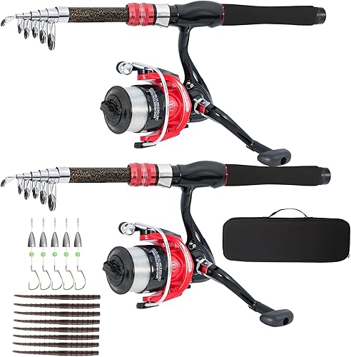 Bastón de pesca, juego de 2 cañas de pescar plegables de 6.9 pies, caña de pescar de fibra de carbono, 12 +1 rodamientos blindados de acero