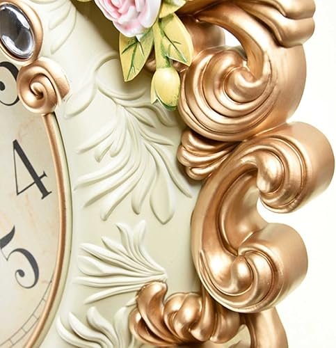 Miniatura 2 de TUUWAI Reloj de pared Silencioso Estilo Europeo Sala de estar Decoración del Hogar Dormitorio Relojes de Cuarzo Flor Tallado Retro Swing Reloj