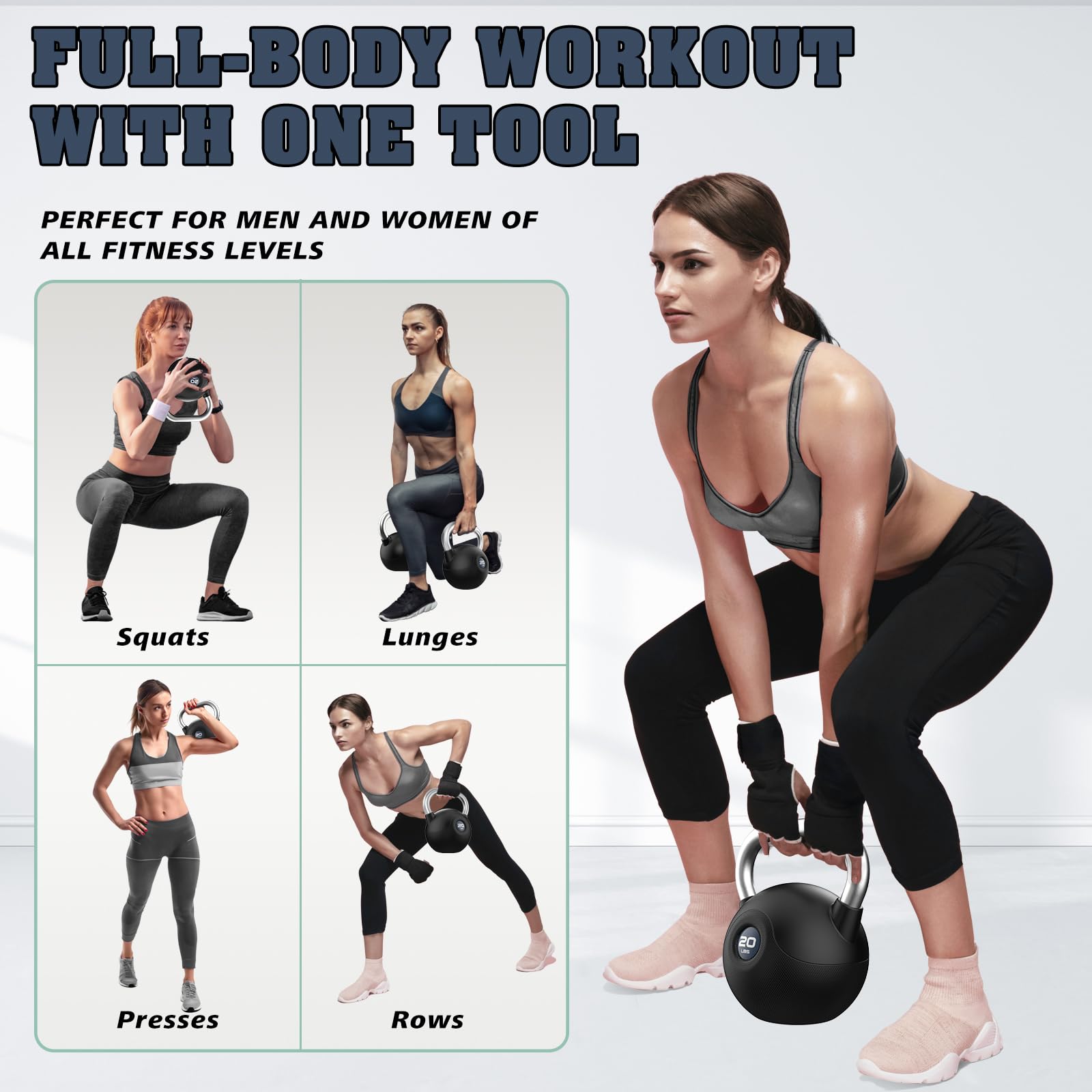 WINNOW kettlebells Set di pesi per l'allenamento della forza con impugnatura antiscivolo per l'allenamento di tutto il corpo, palestra domestica