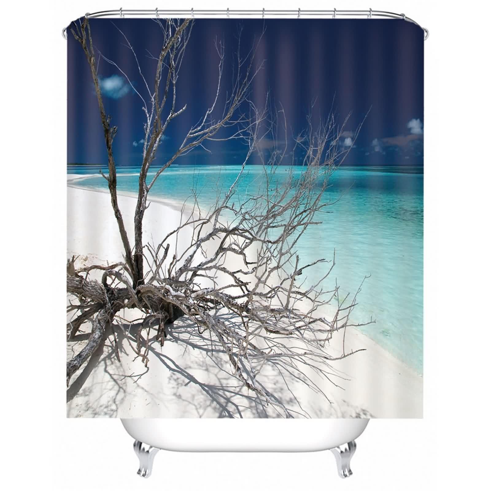 Rideau de douche textile lavable anti humidité bleu gris, rideau de salle de bain