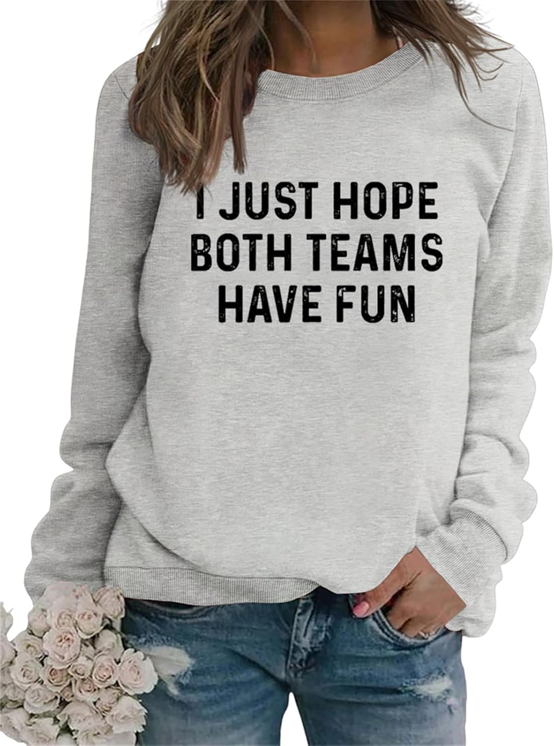 Football Mom Sweatshirt Womens I Just Hope Both Teams Have Fun Sweat Shirt Football Game Day Crewneck Pullover Tops