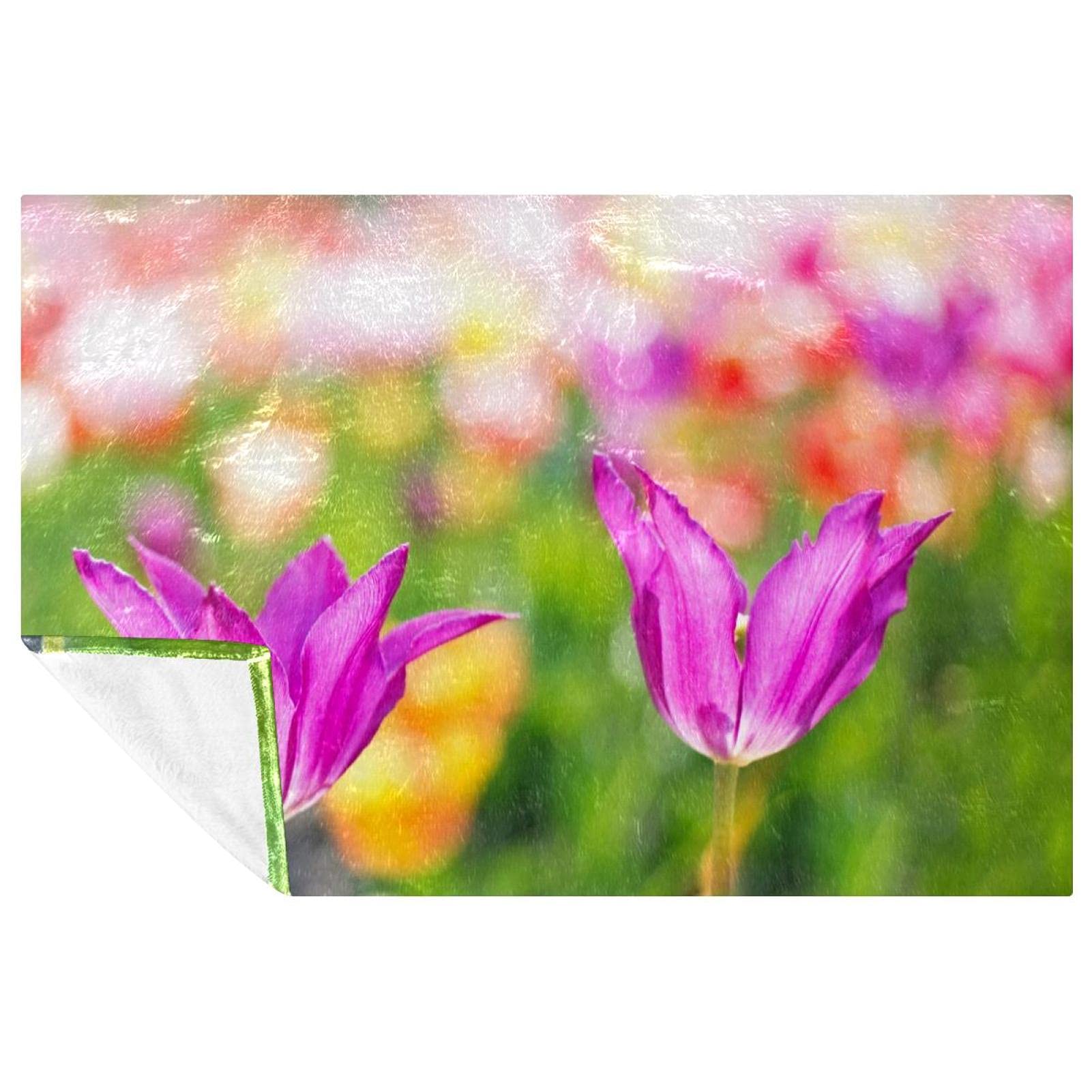 Couverture douce lit et canapé en textile premium thermique rose à tulipes