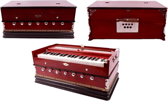 Harmonium, Professional, 3 1/4 Octaves, 7 Stops, 3 Extra Notes, Red, Wood
