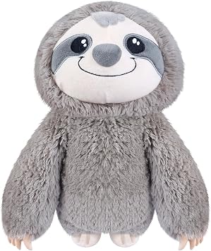 SUZZIPAD Microwavable Stuffed Animal, Heated Sloth Plush, 11", Gray | Skin-Friendly Fabric, Moist Heat Smoothe Abdominal Soreness Menstrual Discomfort Anxiety Stress for Bedtime Cuddle, Unscented