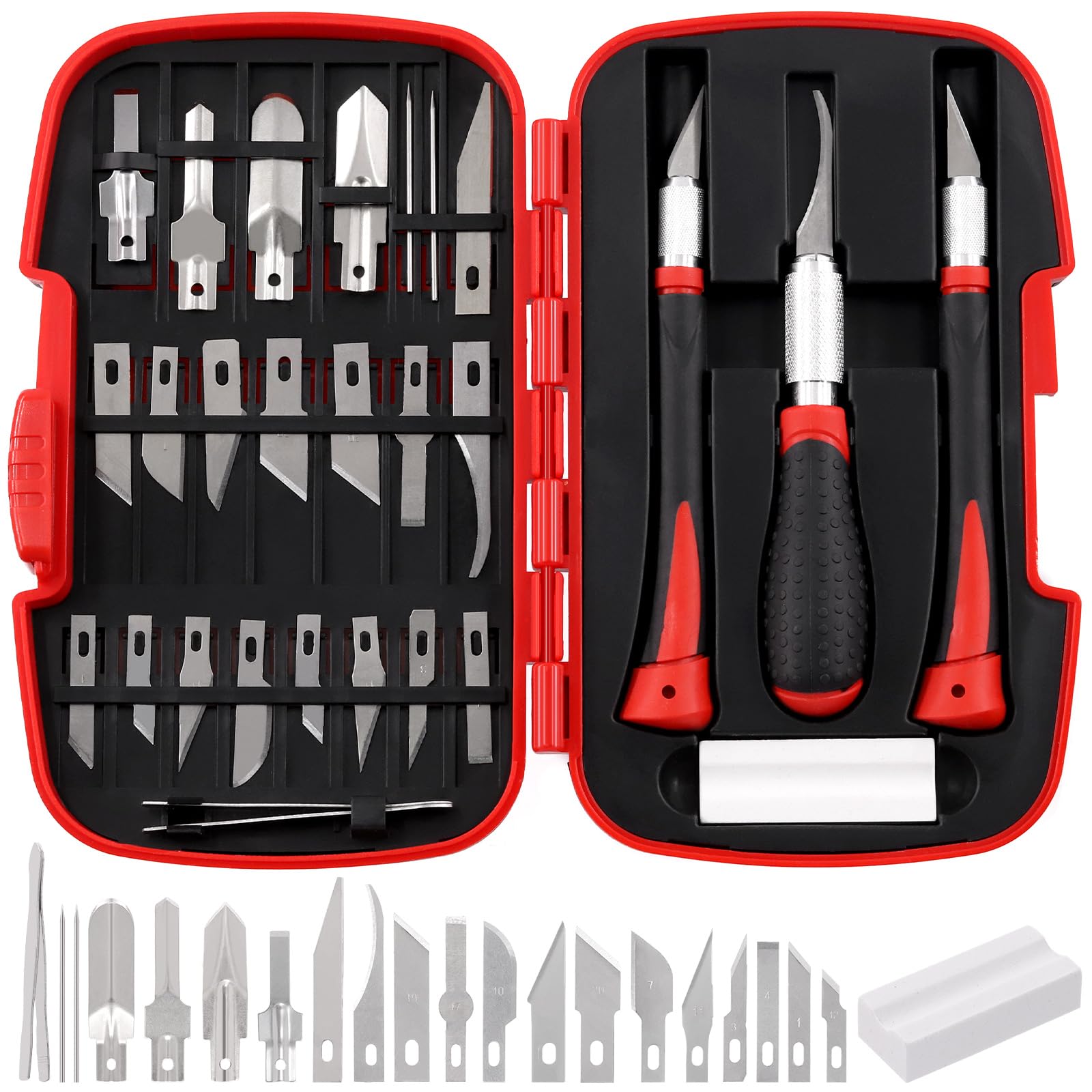 Sweet Craft Knife Set, Red Precision Cutter, Includes #1#2#4#7#10#11#12#17#19#20 Blades, Hook/Pointed Blades, U/V Gouge, Handle and Needle