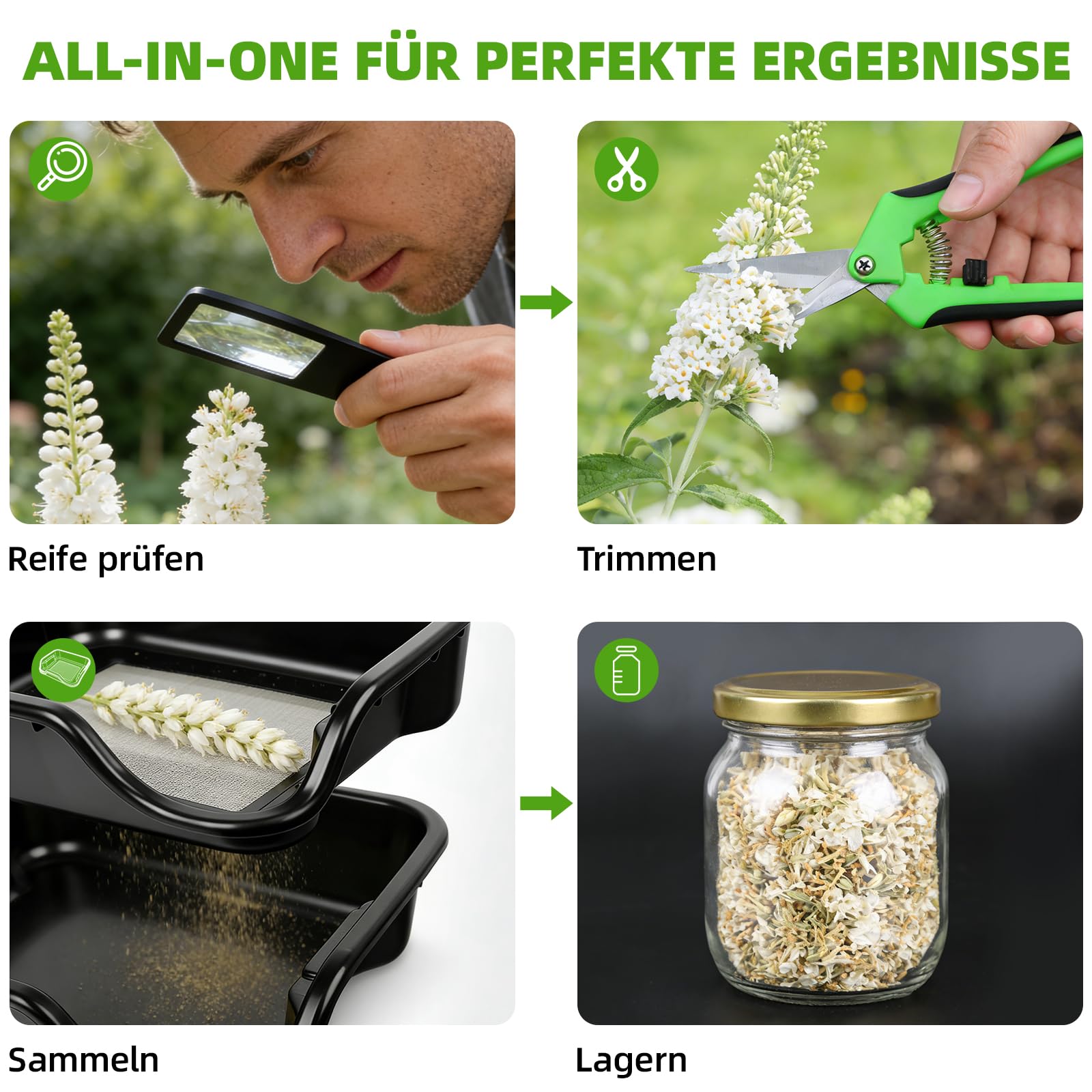 Trimming Tray Set Professional, Trimmschale mit 150 Mikron Pollensieb, Extra Tiefe Trim Bin Ergonomisch & Trimmschale, 2 Präzisionsscheren, Bürste & Lupe, 51 x 40 x 16cm