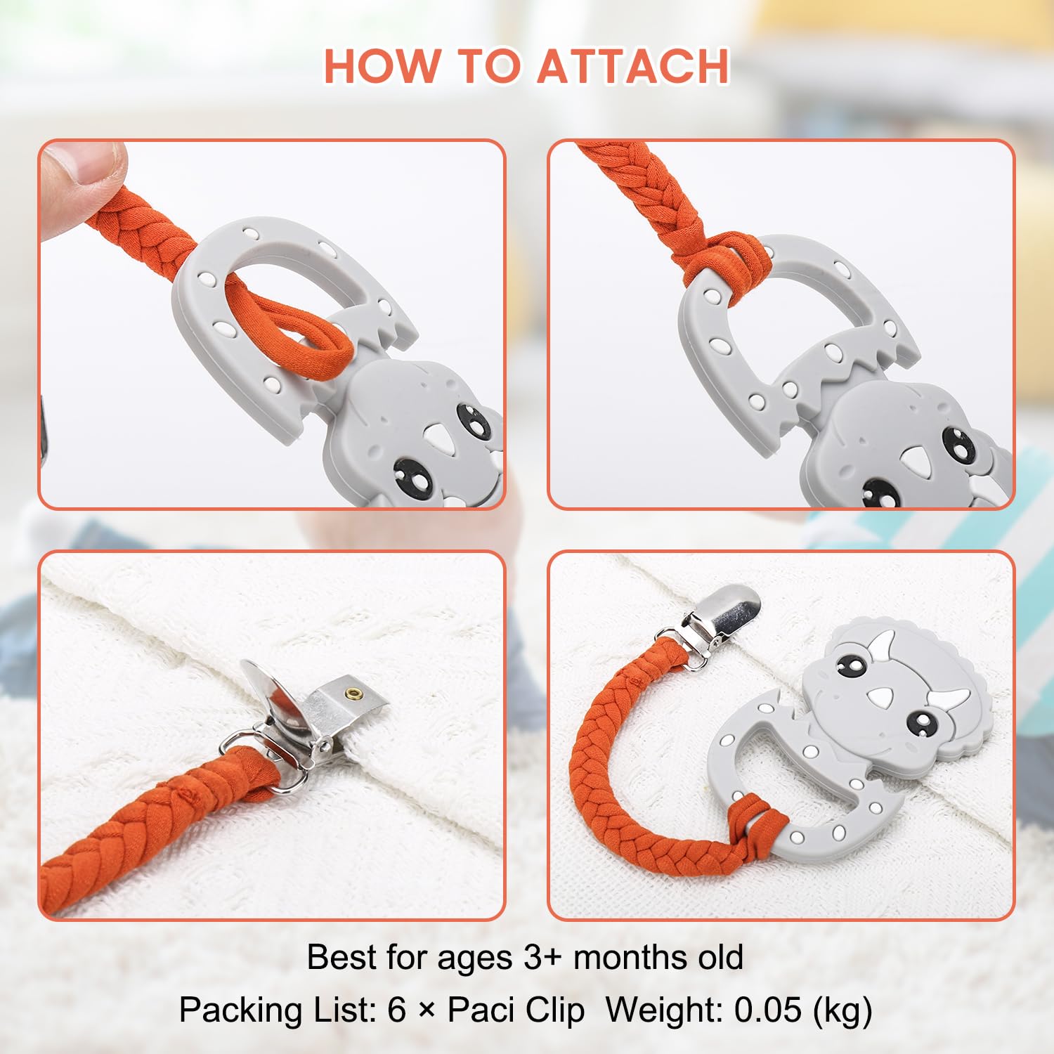 CLDY - Cadena de Chupete de Bebé de Algodón con 6 Pcs Adaptador de Chupete Adecuado para Chupetes Juguetes de Dentición para Niñas y Niños para Bebé Esenciales, Mantiene el Chupete Limpio