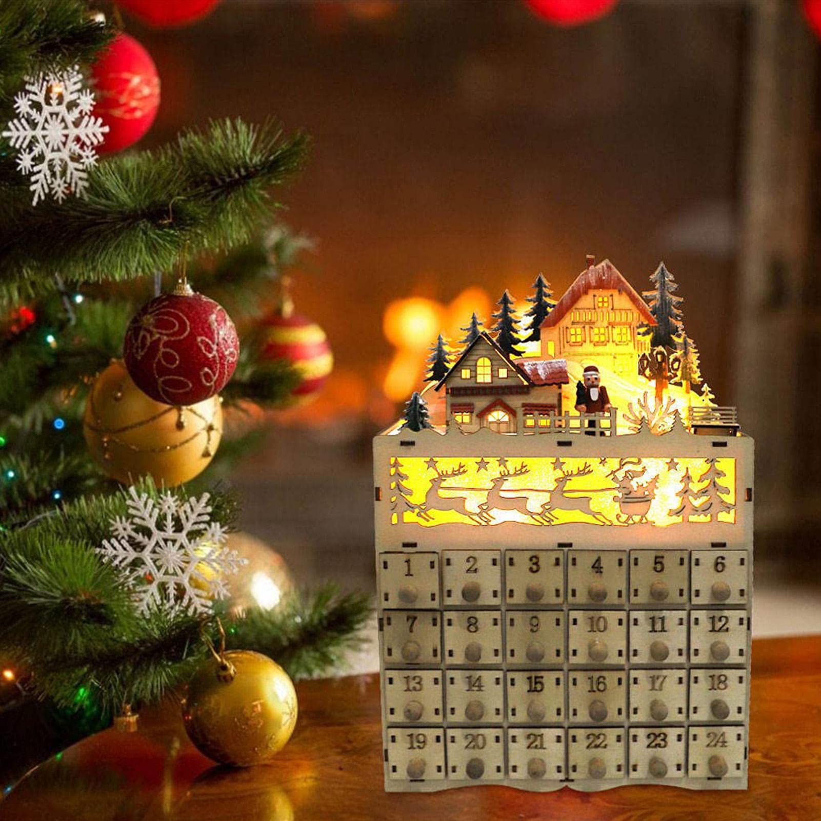 Amazon.co.jp: 木製クリスマスアドベントカレンダー - LEDライト付きの