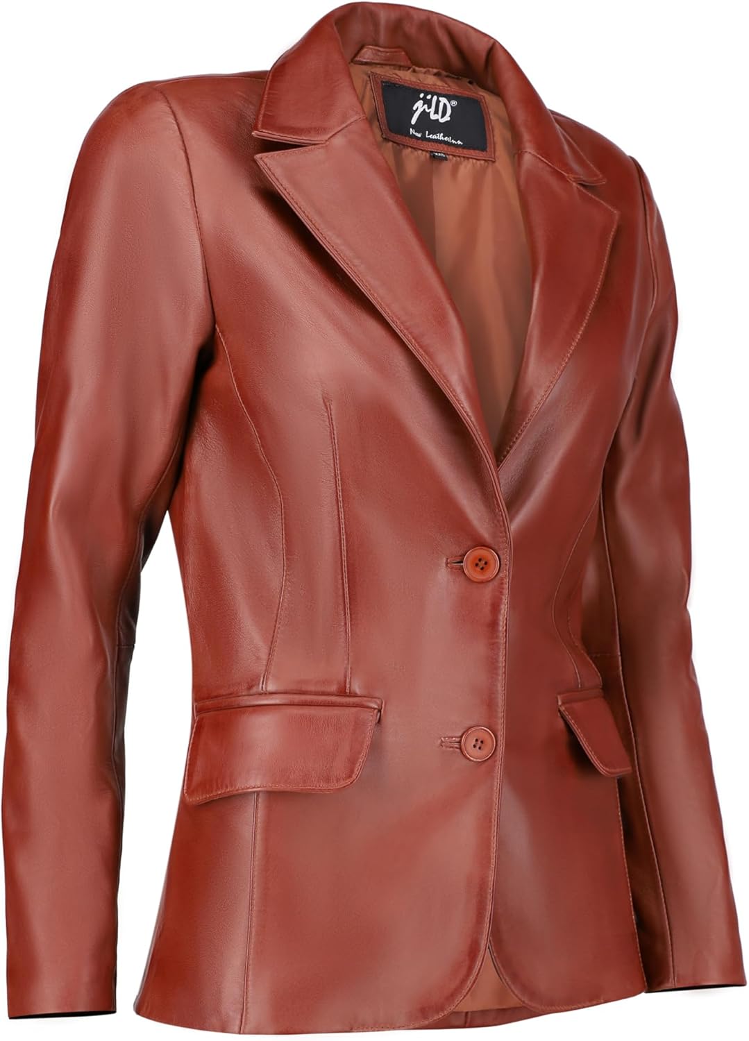 Jild Classic 2-Button Lambskin Leather Blazer Women - Casual Coat Long Sleeves Suit Style Leather Jacket Women - Image 4