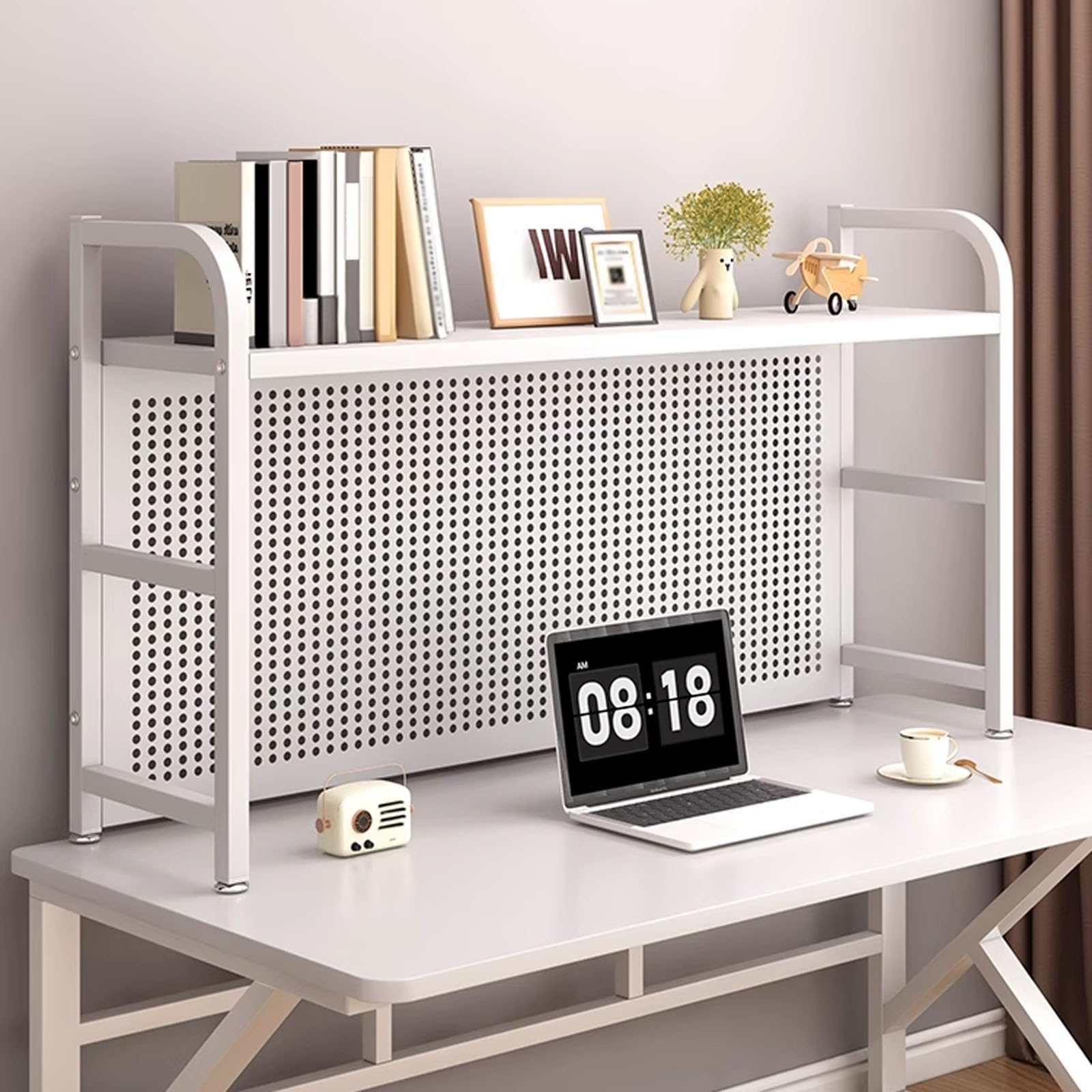 CWCQGH Freestanding Desktop Bookshelf with Pegboard, Multipurpose College Desk for Home Office, Dorm Room Decor, Space-Saving Furniture for Living Room,White 1-95cm/37.4in