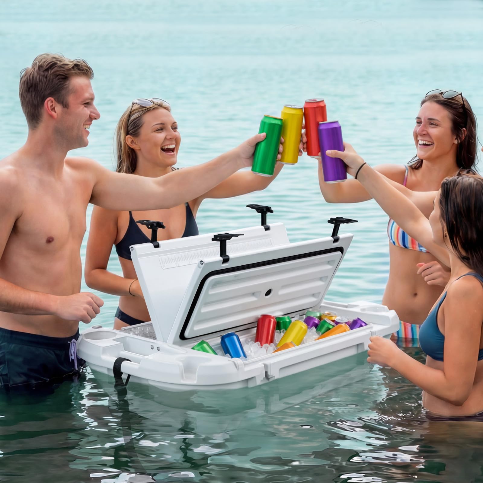 VEVOR Nevera Flotante 37,9 L Enfriador Flotante para Agua y Tierra con Carcasa Rígida Aislada, Portavasos, Asas Laterales, Cuerda de Remolque para Playa Piscina Lago Barco Bebida Hielo, Color Blanco