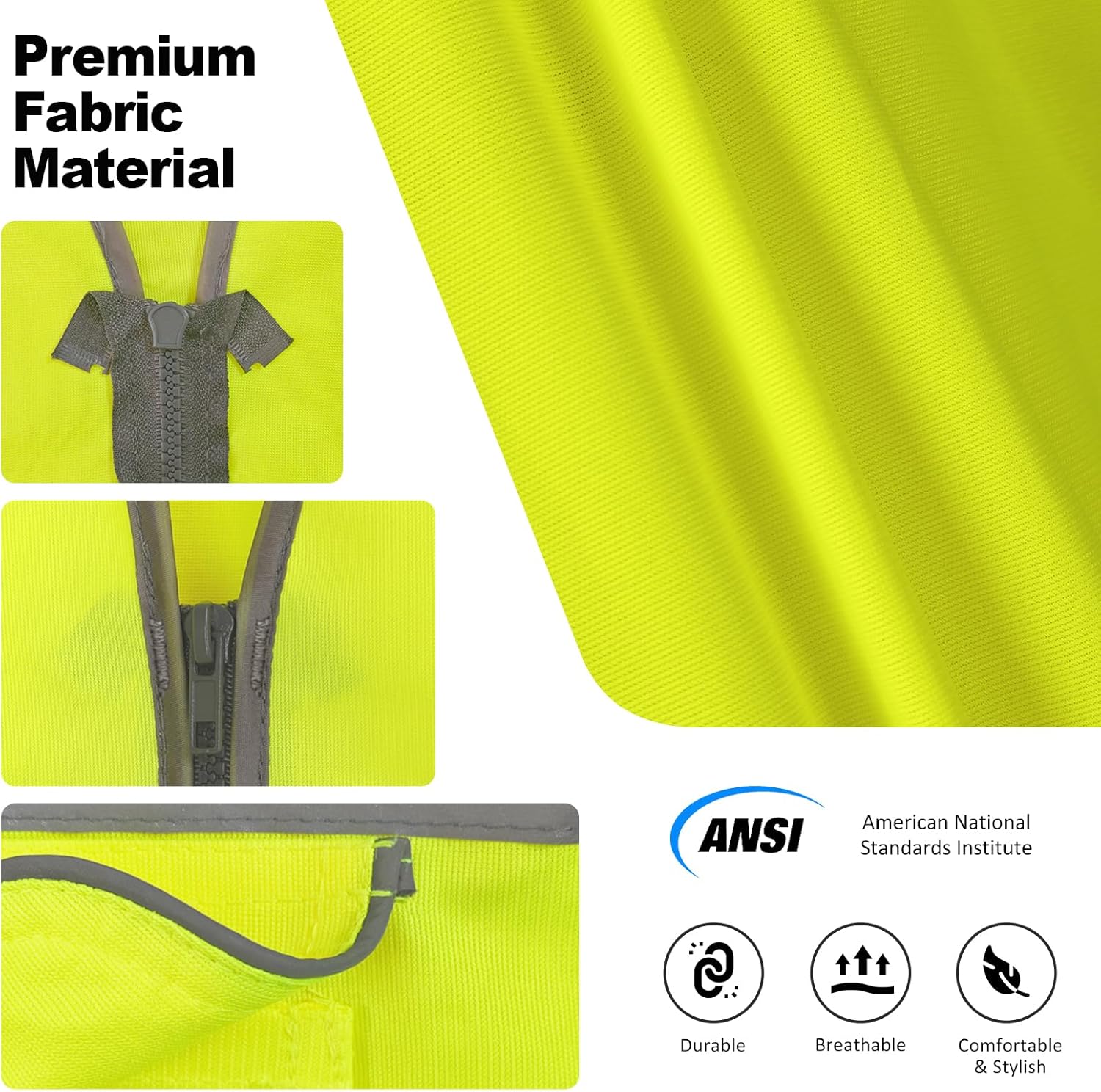 Security Vest for Men Women Security Guard Reflective Safety Vest with 9 Pockets, Hi Vis Work Vest with Reflective Strips, Meets ANSI, UG100S-Yellow Medium - Image 4