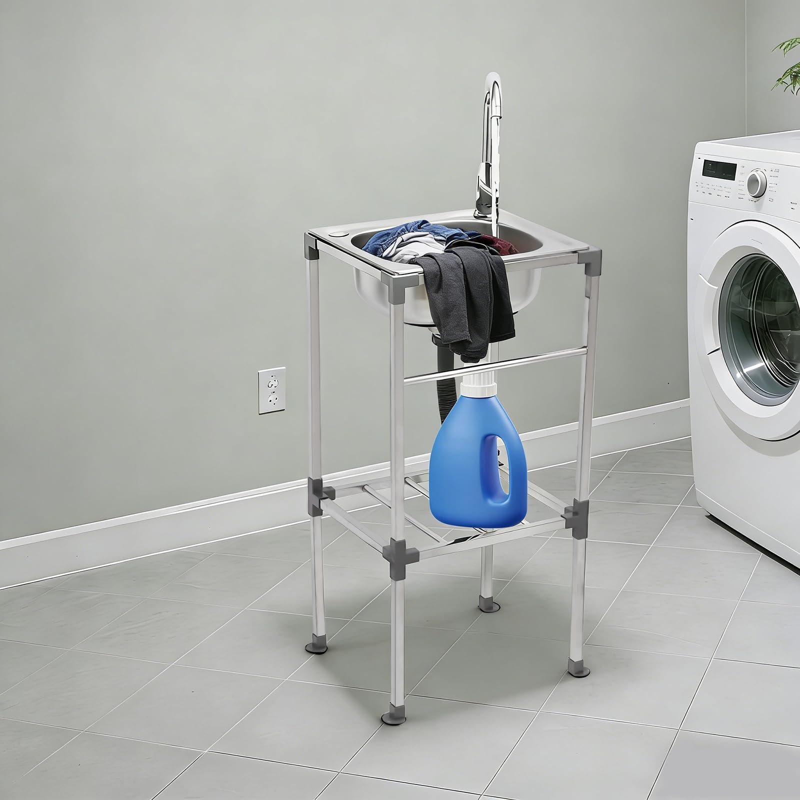 Freistehend Edelstahl Waschbecken, 42x37x83Cm Spültisch, Gewerbliche Spültisch mit 360 °Drehbarer Wasserhahn