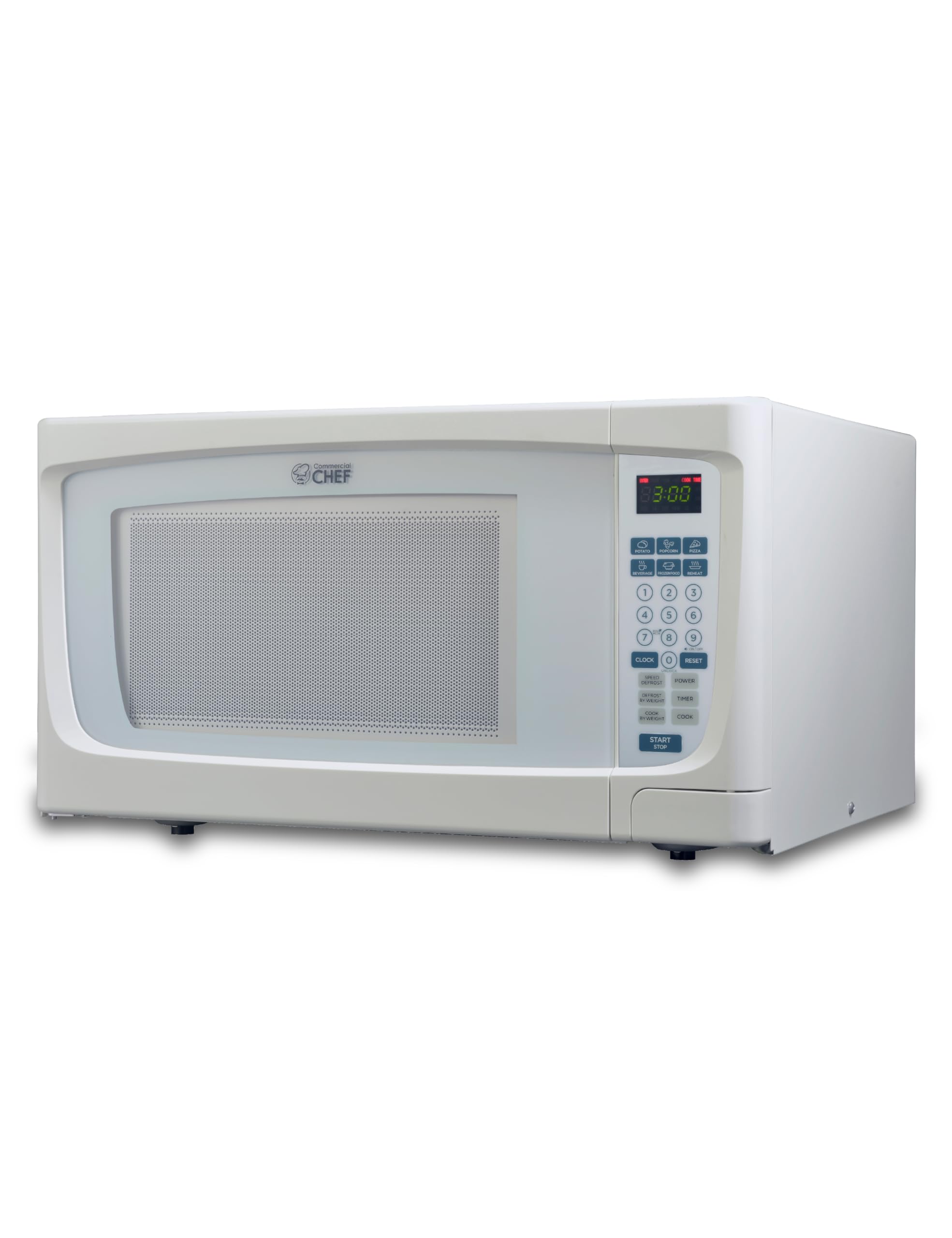 COMMERCIAL CHEF 1.6 Cubic Foot Microwave with 10 Power Levels, Small Microwave with Push Button, 1000 Watt Microwave with Digital Control Panels, Countertop Microwave with Timer, White