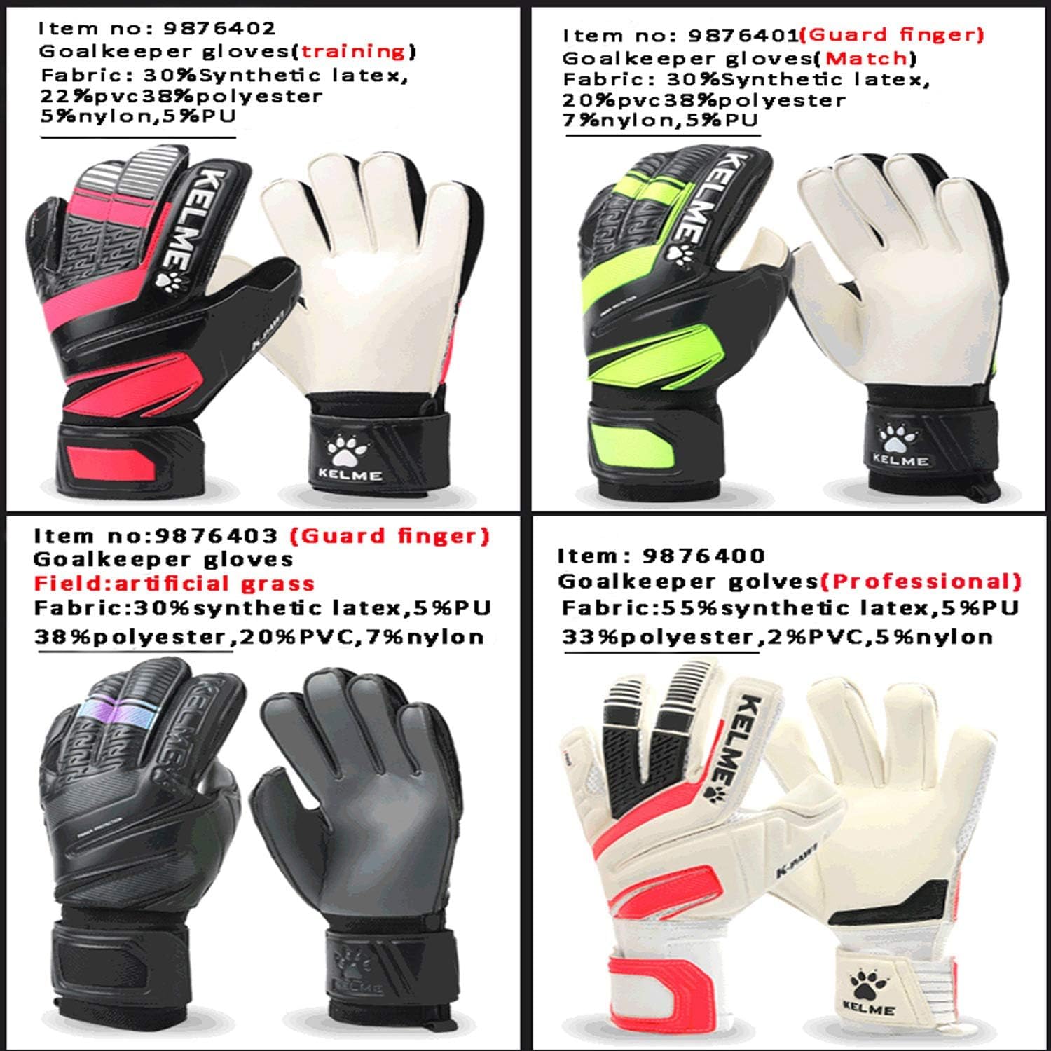 KELME Goalkeeper Gloves for Kids Adults,Abrasion-Resistant Latex Palms with Enhanced Grip Technology,Goalie Gloves with Adjustable Double Wrist Straps for Soccer Training