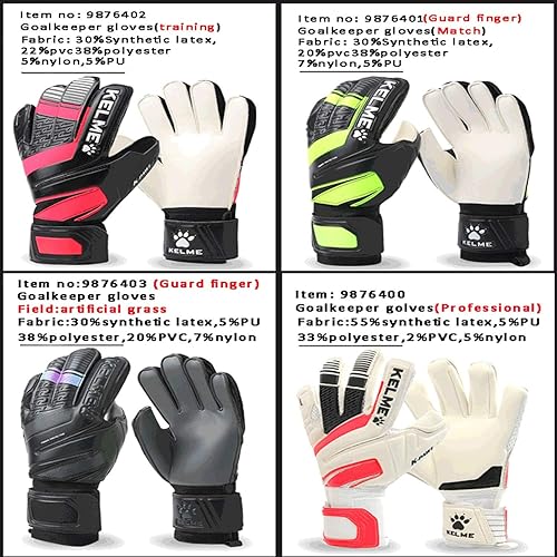 Miniatura 8 de KELME Guantes de portero con protección para los dedos, acolchado de agarre fuerte y palma, soporte para muñeca y látex pegajoso para entrenamiento