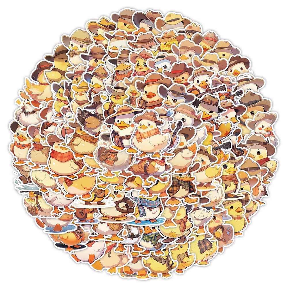 Trendy Cowboy Duck Vinyl Stickers, 100 PCS Waterproof Cartoon Animal Decals for Laptops Scrapbooking, Journals, Notebooks