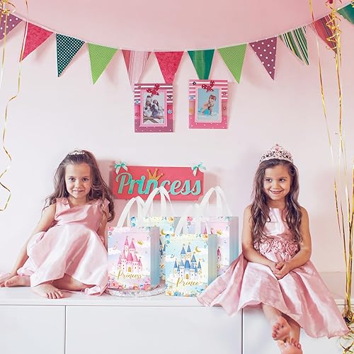 Miniatura 7 de Locmeo 24 bolsas de regalo de príncipe y princesa con asas, reutilizables, no tejidas, bolsas de dulces de castillo, bolsas de regalo de princesa